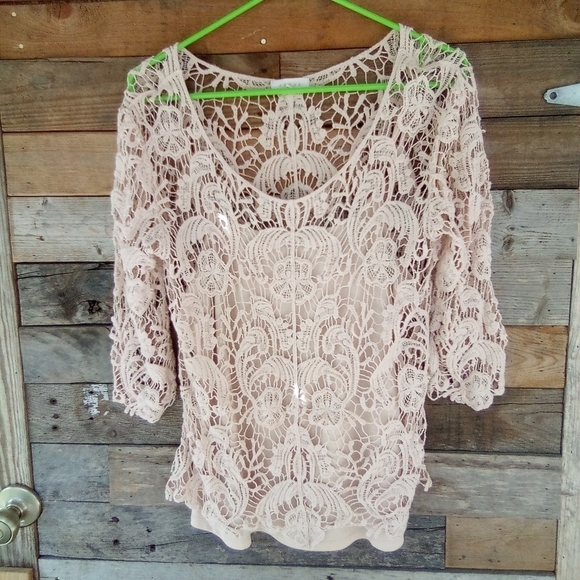 Women's Ivory Crochet Top with Tank Top Size Medium Coachella Festival Boho - Picture 1 of 3